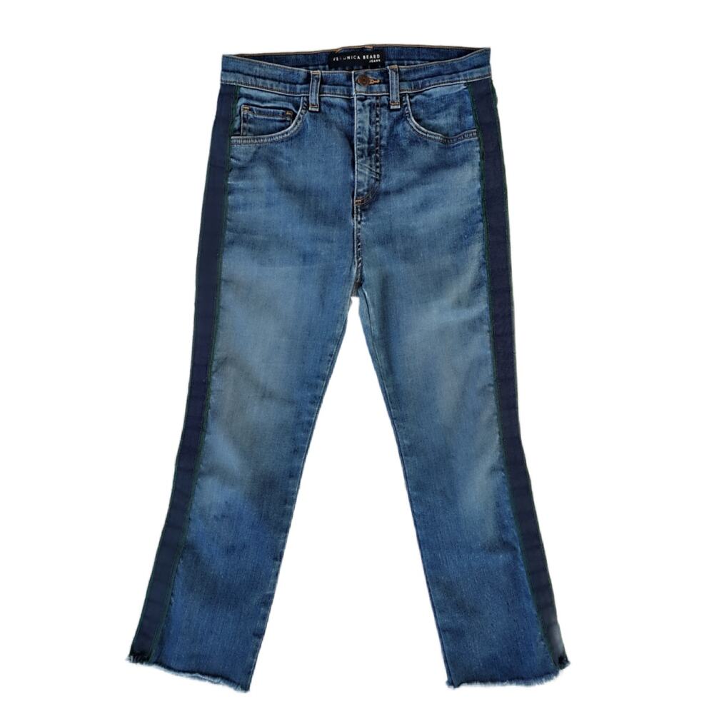 VERONICA BEARD Carly Kick Flare High Waist Crop Side Stripe Jeans Size 6/28 - Picture 10 of 11